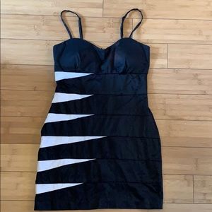 F21 Black Bodycon Dress with White Stripes on Side